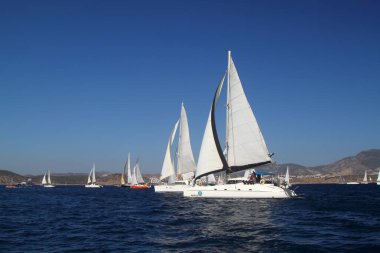 Bodrum, Türkiye, 18 Ekim 2016: Bodrum Yelkenli Kupası, Gulet Tahta Yelkenli ve yelkenli yarışı.