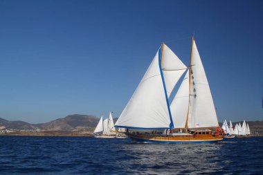 Bodrum, Türkiye, 18 Ekim 2016: Bodrum Yelkenli Kupası, Gulet Tahta Yelkenli ve yelkenli yarışı.