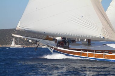 Bodrum, Türkiye, 18 Ekim 2016: Bodrum Yelkenli Kupası, Gulet Tahta Yelkenli ve yelkenli yarışı.