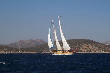 Bodrum, Türkiye, 18 Ekim 2016: Bodrum Yelkenli Kupası, Gulet Tahta Yelkenli ve yelkenli yarışı.