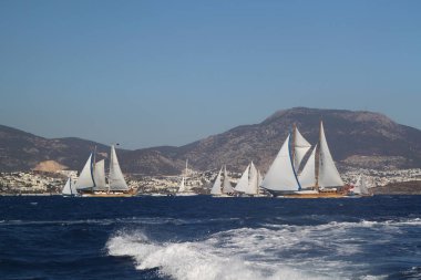 Bodrum, Türkiye, 18 Ekim 2016: Bodrum Yelkenli Kupası, Gulet Tahta Yelkenli ve yelkenli yarışı.