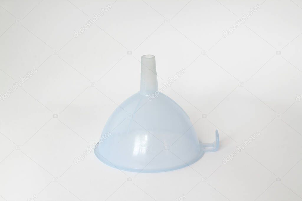 blue plastic funnel isolated on white background