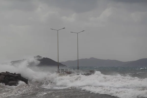 Bodrum Türkei Januar 2018 Südlicher Sturm Der Ägäis Die Wellen — Stockfoto