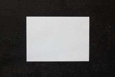 Siyah arkaplan üzerine maket kağıdı, A4 beyaz kağıt portresi. Broşür dergisi. afiş ürünleri kartvizitlerini kullanın