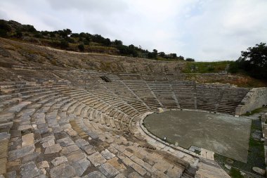 Bodrum, Turkey. 02 March 2016: Ruins of Bodrum Antique Theatre Halikarnassos ancient city in Turkey. 