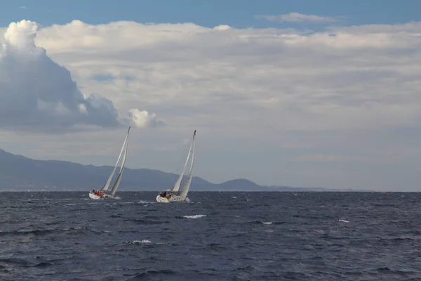 Bodrum Turchia Dicembre 2017 Barche Vela Navigano Con Vento Nelle — Foto Stock