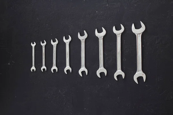 Spanners Viele Schraubenschlüssel Industrieller Hintergrund Werkzeugset Mit Schraubenschlüssel Schlüsselsatz Verschiedenen — Stockfoto