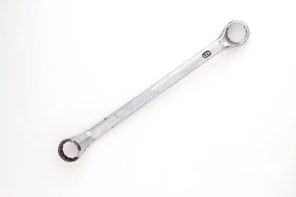 Stainless Steel Wrench Isolated White Background Top View — Stock Photo, Image