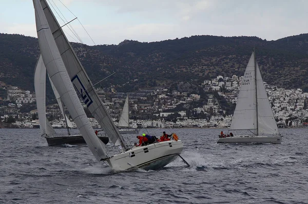 Janvier 2018 Voiliers Naviguant Par Temps Venteux Dans Les Eaux — Photo