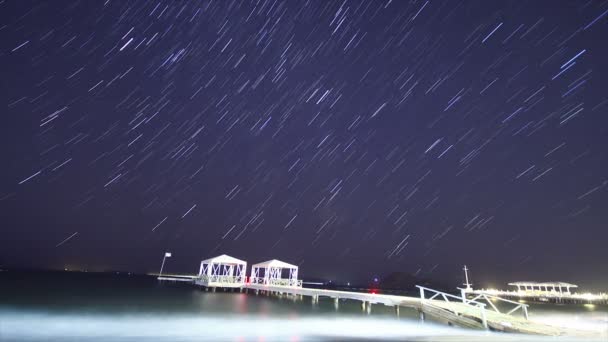 Velho Cais Abandonado Estrelas Céu — Vídeo de Stock