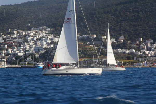 Bodrum Türkei Februar 2018 Segelboote Segeln Bei Windigem Wetter Den — Stockfoto
