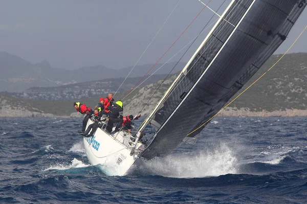 Bodrum Turkey Лютого 2018 Морські Човни Плавають Вітряну Погоду Блакитних — стокове фото