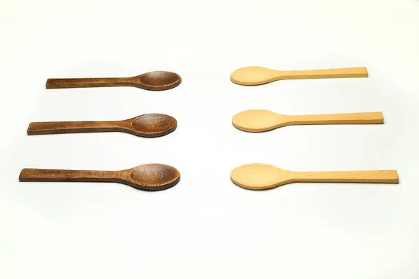 Wooden Spoon White Background Wooden Dishes Isolate White Background — Stock Photo, Image