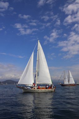 Bodrum, Türkiye, 22 Ekim 2025: Bodrum Yelkenli Kupası, Gulet Tahta Yelkenli ve yelkenli yarışı.