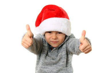 Başparmak yukarıya ile Noel Baba çocuk.