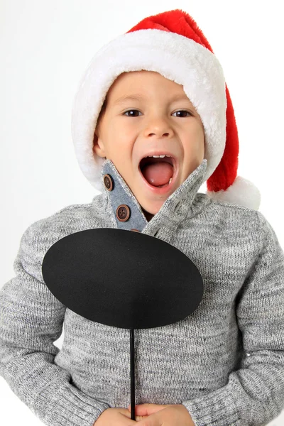 Santa boy with speech bubble — Stock Photo, Image