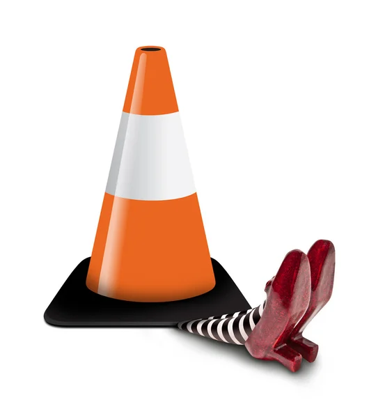 Trafik koni üzerinde küçük kapı cadı düşmüş