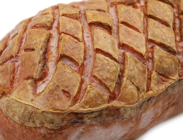 Close up of fresh german leberkaese crust, typical bavarian meat loaf as background — Stock Photo, Image