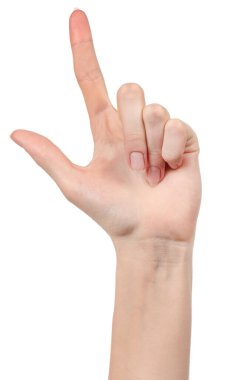 Beyaz kadın elleri, farklı jestler gösteren beyaz bir arka plan izole etti. Kadın elleri bir şey tutar ya da alır, verir, puan verir.