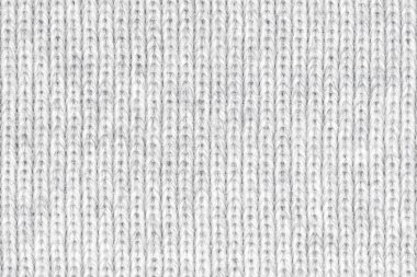 Örgü yün kumaş arka planının beyaz doğal dokusu. Beyaz örgü, pamuk kumaş, dokuma bezi dokusu. Kapat.