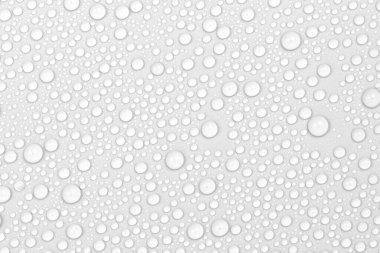 Beyaz arkaplan dokusuna su damlaları. Arkaplan camı su damlalarıyla kaplı. Sudaki kabarcıklar