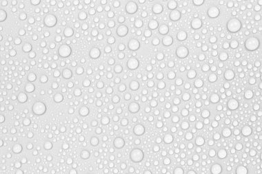 Beyaz arkaplan dokusuna su damlaları. Arkaplan camı su damlalarıyla kaplı. Sudaki kabarcıklar