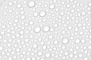 Beyaz arkaplan dokusuna su damlaları. Arkaplan camı su damlalarıyla kaplı. Sudaki kabarcıklar