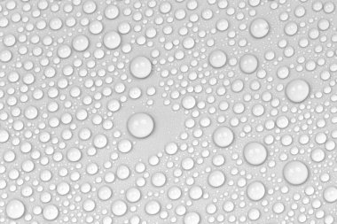 Beyaz arkaplan dokusuna su damlaları. Arkaplan camı su damlalarıyla kaplı. Sudaki kabarcıklar