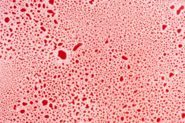 Beyaz arka planda kanlı damlalar. Kırmızı suda kabarcıklar