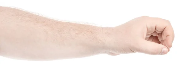 Чоловічі Кавказькі Руки Ізольовані Білий Фон Показує Жест Тримає Щось — стокове фото