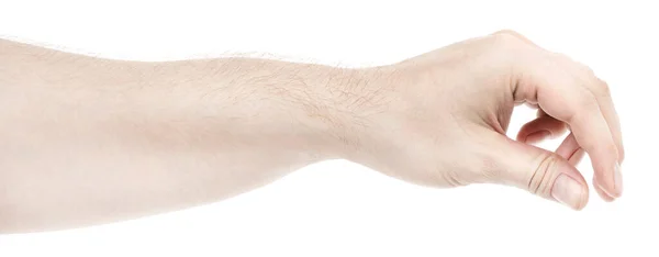 Manliga Kaukasiska Händer Isolerad Vit Bakgrund Visar Gest Håller Något — Stockfoto