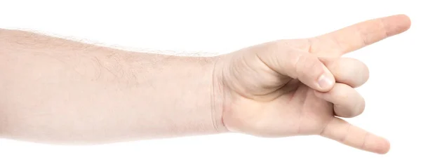 Mężczyzna Kaukaskie Ręce Odizolowane Białe Tło Pokazujące Różne Gesty Palca — Zdjęcie stockowe