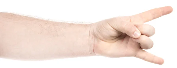 Male Caucasian Hands Isolated White Background Showing Various Finger Gestures — Stock Photo, Image