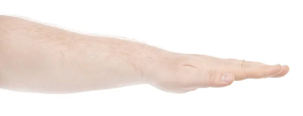 Mužské Bělošské Ruce Izolovaly Bílé Pozadí Ukazující Různá Gesta Prstů — Stock fotografie