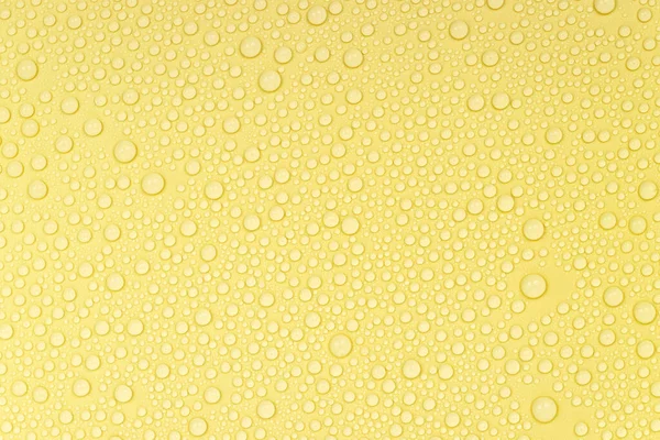 Water Drops Yellow Background Texture Backdrop Glass Covered Drops Water — Stock Photo, Image