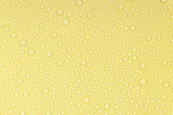 Water Drops Yellow Background Texture Backdrop Glass Covered Drops Water — Stock Photo, Image