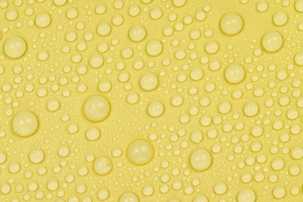 Waterdruppels Gele Achtergrond Textuur Achtergrondglas Bedekt Met Druppels Water Gele — Stockfoto