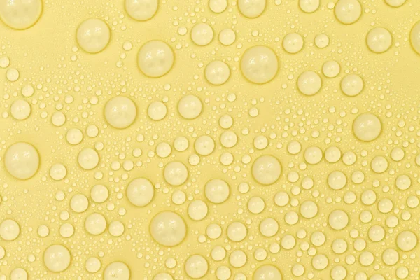 Waterdruppels Gele Achtergrond Textuur Achtergrondglas Bedekt Met Druppels Water Gele — Stockfoto