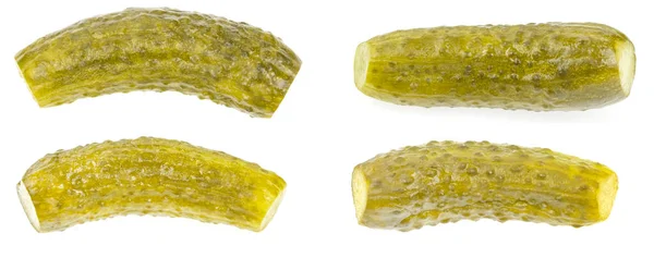 Collage Inlagda Gurkor Isolerad Vit Bakgrund Marinerade Pickles Uppsättning Saltade — Stockfoto