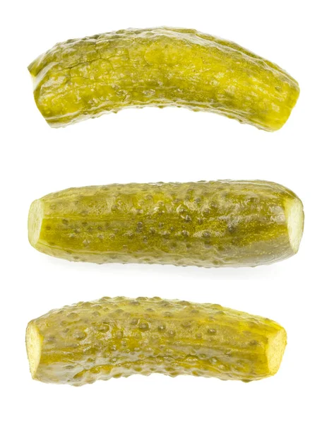 Collage Inlagda Gurkor Isolerad Vit Bakgrund Marinerade Pickles Uppsättning Saltade — Stockfoto