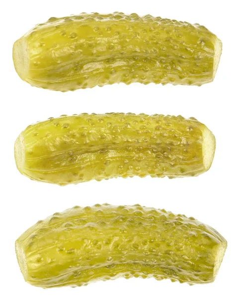 Collage Inlagda Gurkor Isolerad Vit Bakgrund Marinerade Pickles Uppsättning Saltade — Stockfoto