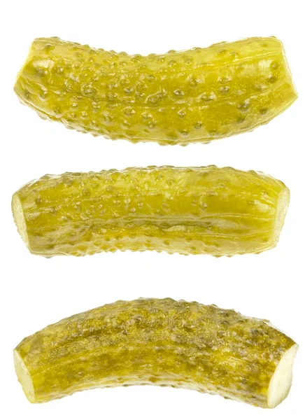 Collage Inlagda Gurkor Isolerad Vit Bakgrund Marinerade Pickles Uppsättning Saltade — Stockfoto