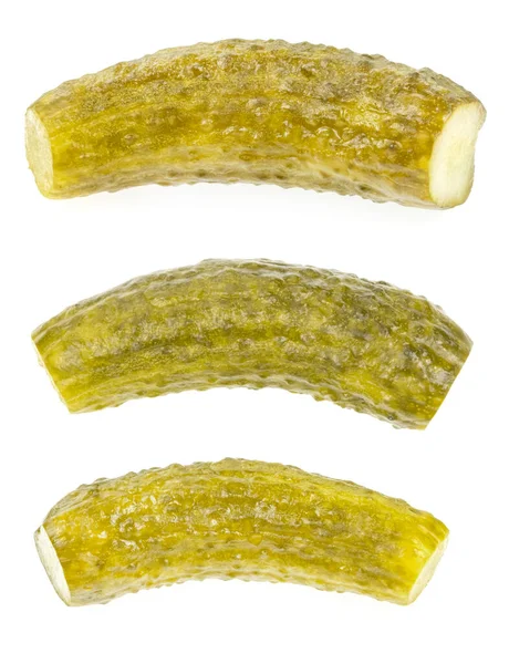 Collage Inlagda Gurkor Isolerad Vit Bakgrund Marinerade Pickles Uppsättning Saltade — Stockfoto