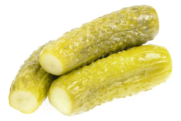 Inlagda Gurkor Isolerade Vit Bakgrund Marinerade Pickles Saltade Gurkor Nära — Stockfoto