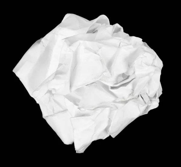 Piece Crumpled White Paper Isolated Black Background Damaged Office Paper — Stock Photo, Image