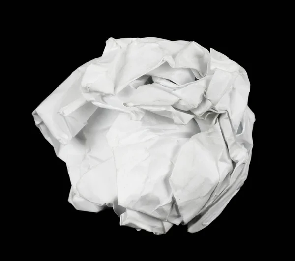 Piece Crumpled White Paper Isolated Black Background Damaged Office Paper — ストック写真