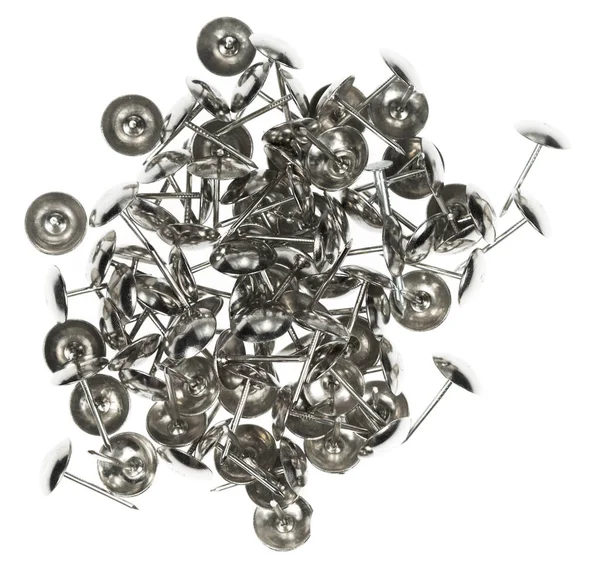 Metalowe Dekoracyjne Paznokcie Izolowane Białe Tło Dekoracyjne Kciuki Mały Pin — Zdjęcie stockowe