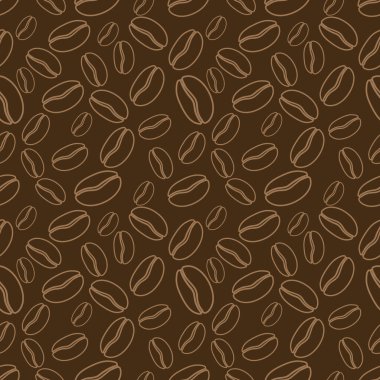 Kahverengi kahve çekirdekleri. Kahve pürüzsüz vektör deseni. Ambalaj kağıdı, kumaş baskı, kahve dükkanı, restoran, kafe için uygun