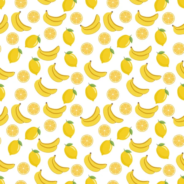 没有缝隙的成熟香蕉图案和一个有用的柠檬 这个水果设计为您的商业项目 理想的面料和装饰 美丽的矢量背景 — 图库矢量图片