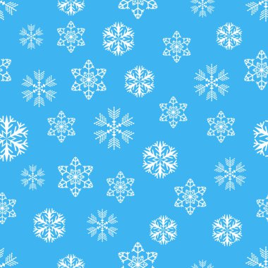 Kar tanesi pürüzsüz kış şablonu. Mavi arka planda vektör Noel deseni. Paket kağıdı ya da kumaş için..